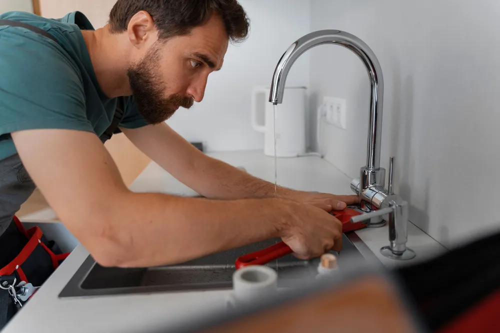 Profissional trabalhando em pia de cozinha — fotografia ilustrativa